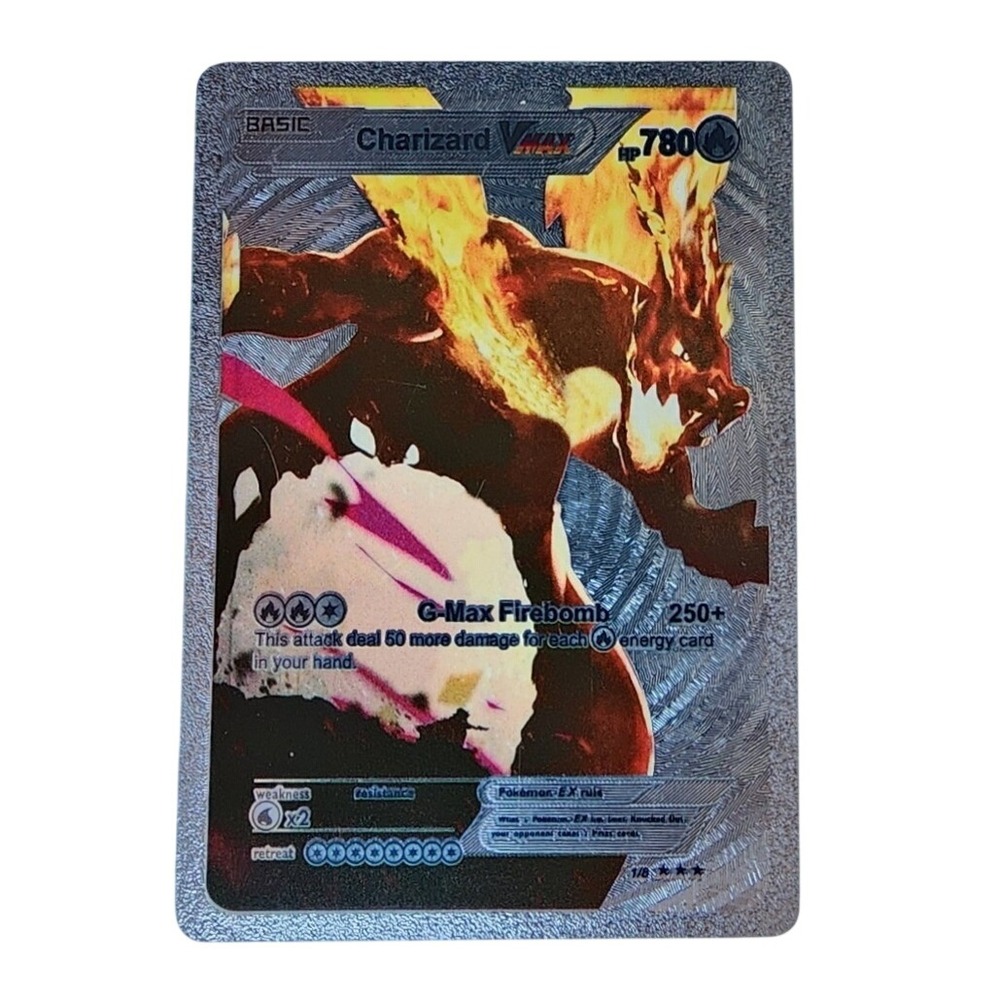 Pokemon Charizard VMAX Silver Metal Card Custom Fan Art Textured Collectible